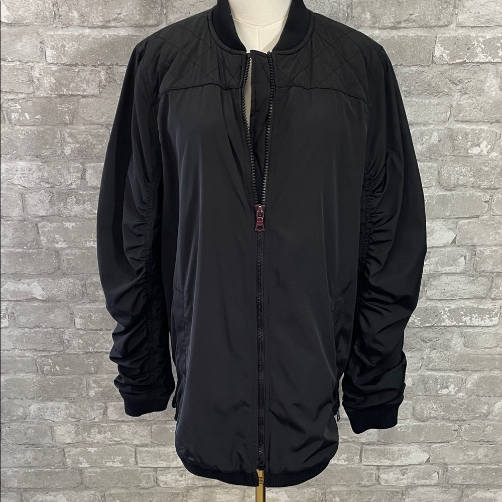 LOGO by Lori Goldstein Black Quilted Bomber Jacket